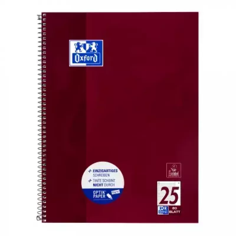 Rakstāmpiezīmju grāmatiņa Oxford 100050355 A4 80 loksnes bordo