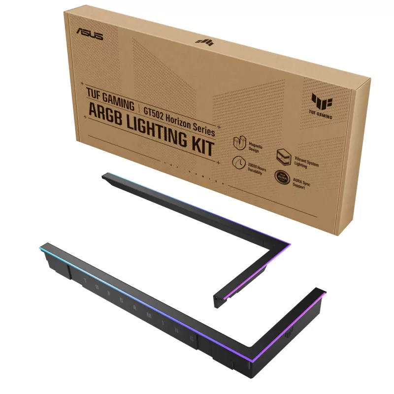 RGB apgaismojuma uzlabošanas komplekts ASUS TUF GAMING GT502 Horizon — ARGB 3-pin, 5 V, 1.44 A, magnētisks stiprinājums, saderīgs ar Midi Tower korpusiem, melns