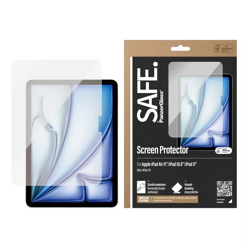 PanzerGlass SAFE. by ® Ekrāna aizsargs iPad Air 11'' (2024-2026) | iPad 11'' (2025-2026) | iPad 10,9'' (2022) | Īpaši plats dizains