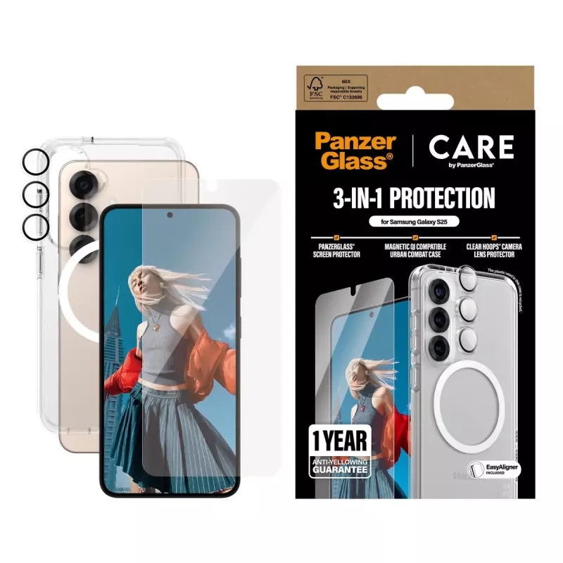 PanzerGlass ® | CARE by ® Flagship 3-in-1 komplekts Samsung Galaxy S25