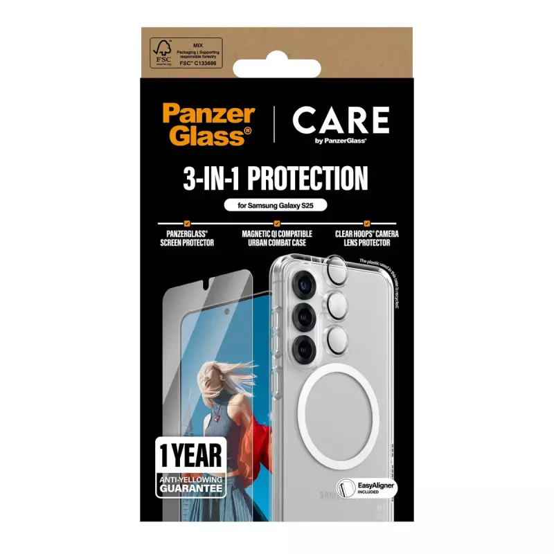 PanzerGlass ® | CARE by ® Flagship 3-in-1 komplekts Samsung Galaxy S25