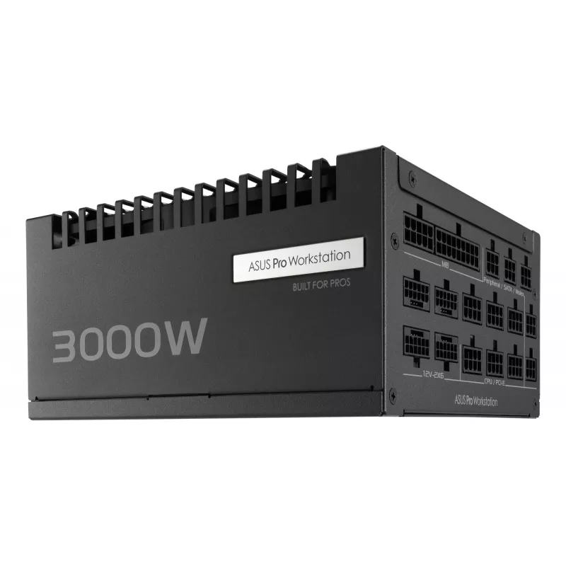 Barošanas bloks ASUS Pro WS 3000 W ATX 3.1 80 PLUS Platinum pilnībā modulārs, 20+4 kontaktu, 4×16 kontaktu PCIe, 12×SATA, melns