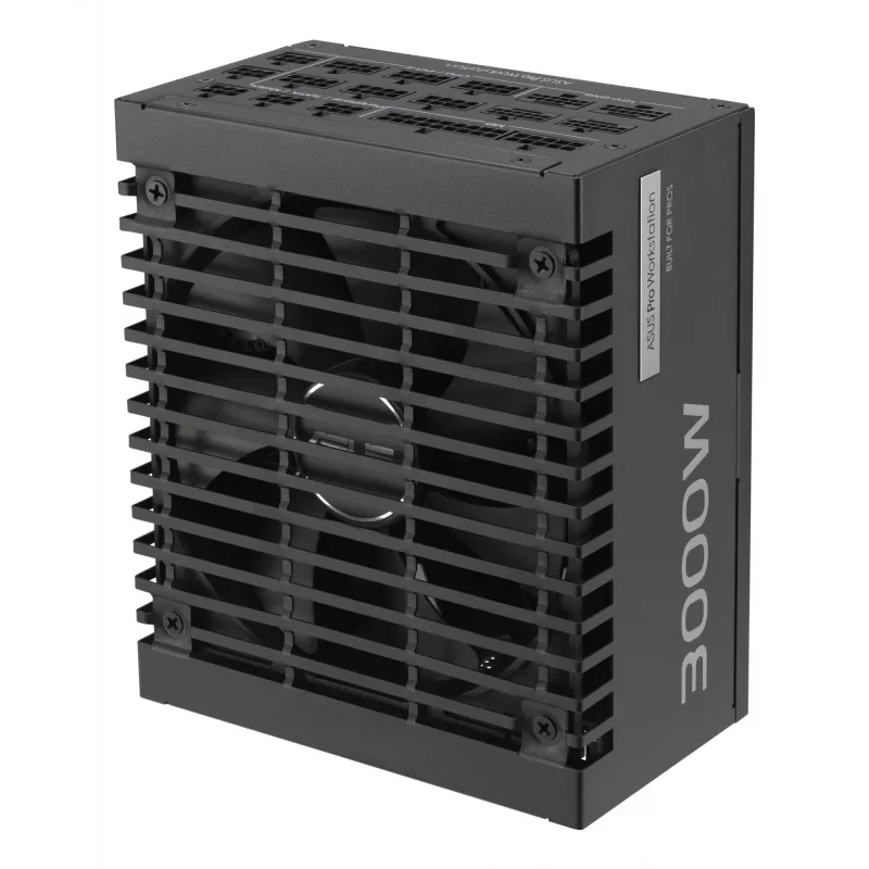 Barošanas bloks ASUS Pro WS 3000 W ATX 3.1 80 PLUS Platinum pilnībā modulārs, 20+4 kontaktu, 4×16 kontaktu PCIe, 12×SATA, melns