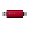Ārējais SSD Kingston 1TB Dual USB-A/USB-C pārnēsājamais SSD — USB 3.2 Gen 2, lasīšana 1050 MB/s, rakstīšana 950 MB/s, melns/sarkans