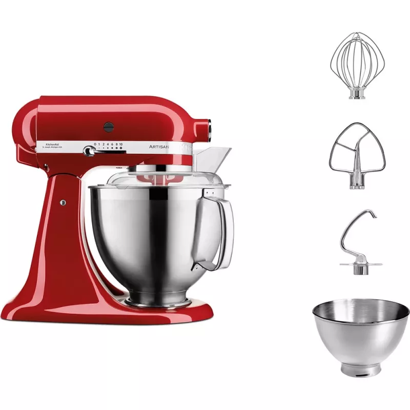 Virtuves kombains KITCHENAID Artisan 5KSM185PS, 4,8 L nerūsējošā tērauda bļoda, 300 W, 10 ātrumi, sarkans