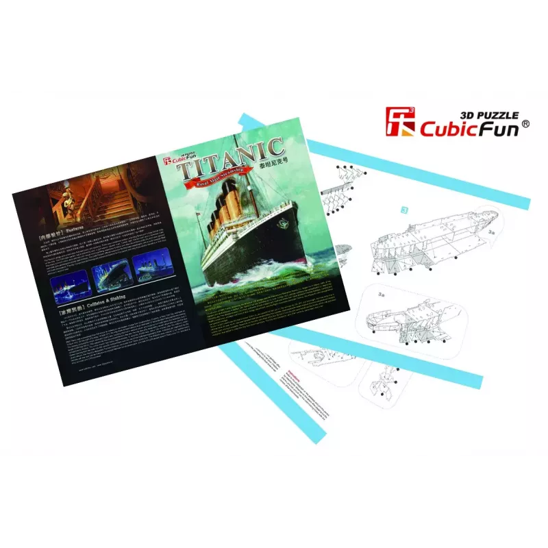 3D puzzle Cubicfun Titanic Big T4011H — 1024 gabali, mēroga kuģa modelis