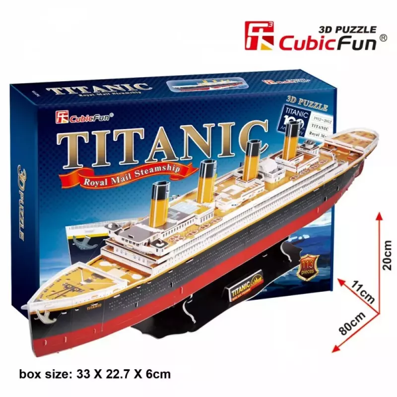 3D puzzle Cubicfun Titanic Big T4011H — 1024 gabali, mēroga kuģa modelis