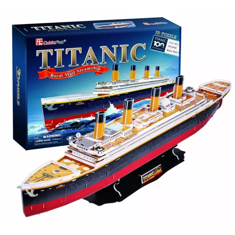 3D puzzle Cubicfun Titanic Big T4011H — 1024 gabali, mēroga kuģa modelis