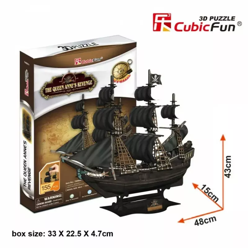 3D Puzzle CubicFun Pirātu kuģis 'Queen Anne's Revenge' modelis T4005H, kartona montāža