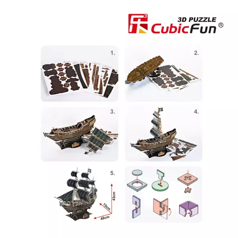 3D Puzzle CubicFun Pirātu kuģis 'Queen Anne's Revenge' modelis T4005H, kartona montāža