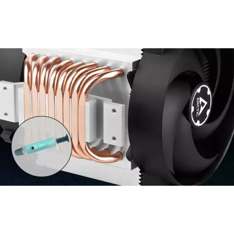 4U servera gaisa dzesētājs Arctic Freezer 4U‑M Rev. 2 — 120 mm ventilators, 122,16 m³/h gaisa plūsma, dubultā lodīšu gultnis, 156×124×145 mm, TDP 350 W