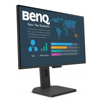 27 collu BenQ FHD biznesa monitors — 1920×1080, 5 ms, IPS līdzīgs 178° skata leņķis, matēts, iebūvēti skaļruņi, VESA, augstuma regulēšana