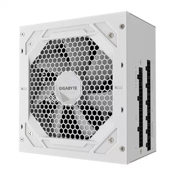 Barošanas bloks GIGABYTE UD850GM PG5 V2 ICE — 850 W, PCIe Gen 5.1, 80 PLUS Gold, pilnībā modulārs, 120 mm ventilators, ATX 3.1, UK spraudnis, balts