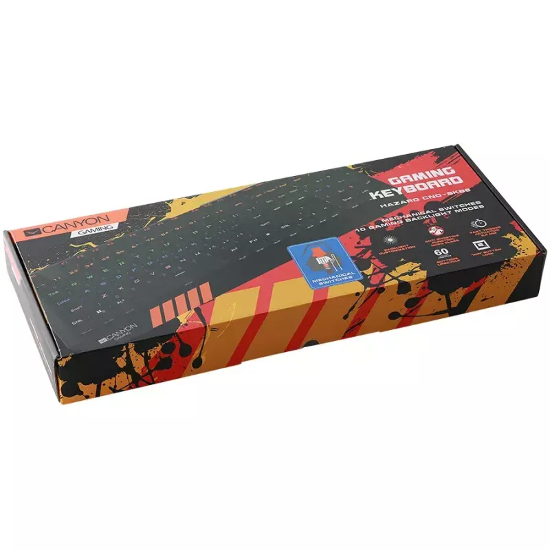 Mehāniskā spēļu klaviatūra CANYON Hazard GK-6 RGB vadu melna ASV/RU izkārtojums