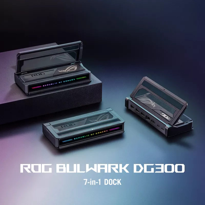 Dokstacija ASUS ROG Bulwark Dock 2025 DG300 USB Type-C, 1x RJ-45, 1x HDMI, melna, 160×74×25,5 mm