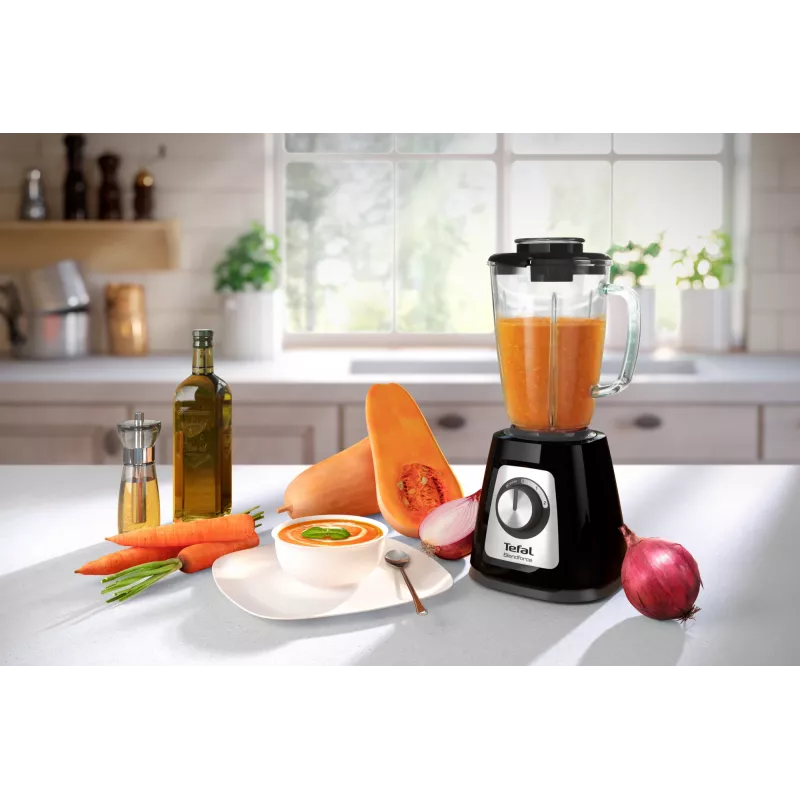 Galda blenderis Tefal BL4358 — 800 W, 1,25 L stikla trauks, ledus smalcināšana, melns/matēts tērauds