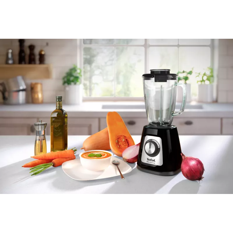 Galda blenderis Tefal BL4358 — 800 W, 1,25 L stikla trauks, ledus smalcināšana, melns/matēts tērauds
