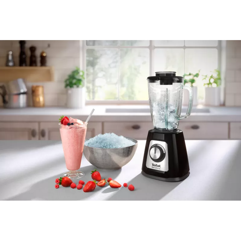 Galda blenderis Tefal BL4358 — 800 W, 1,25 L stikla trauks, ledus smalcināšana, melns/matēts tērauds