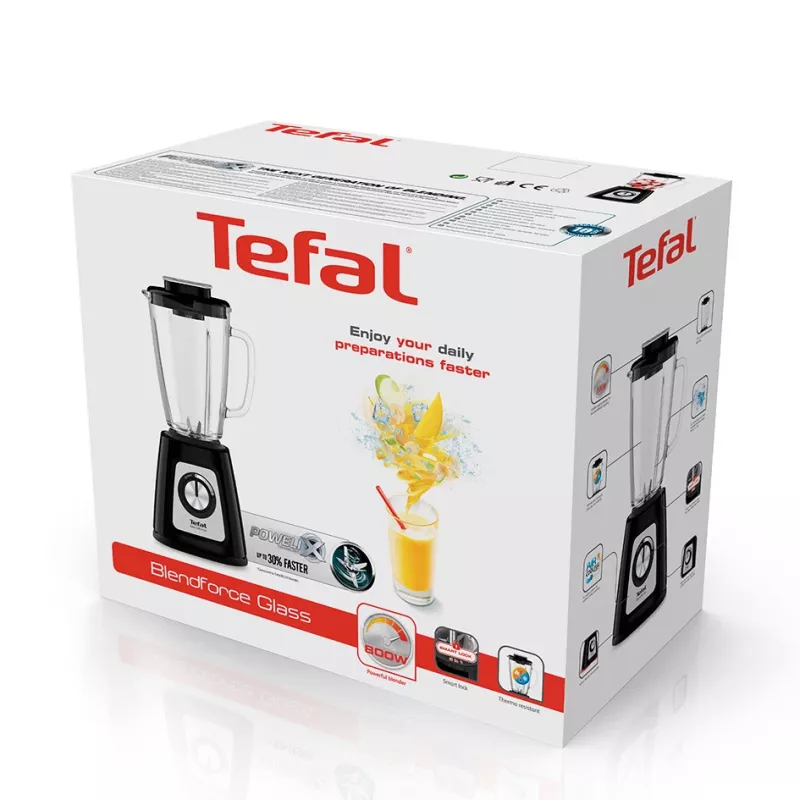 Galda blenderis Tefal BL4358 — 800 W, 1,25 L stikla trauks, ledus smalcināšana, melns/matēts tērauds