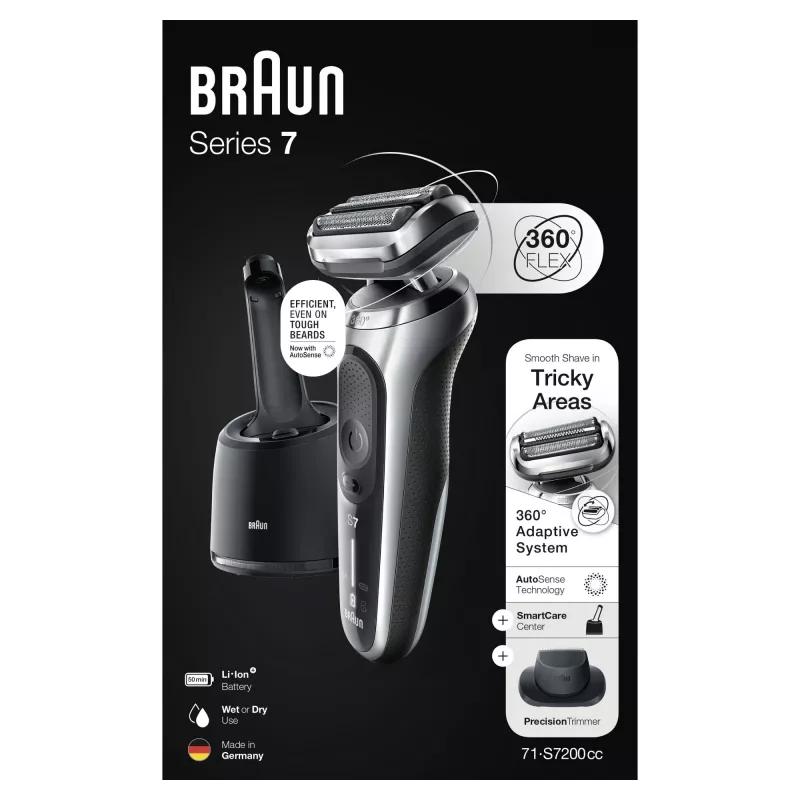 Folijas skuveklis Braun Series 7 71-S7200c Melns Sudrabains Litija jonu akumulators 50 min