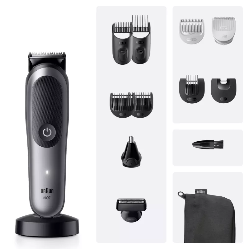 Trimmer BRAUN 80789908 Dark pelēka — 21 length steps, Lithium‑Ion, 120 min run time, AC/baterija