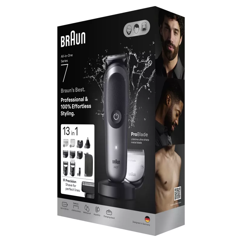Trimmer BRAUN 80789908 Dark pelēka — 21 length steps, Lithium‑Ion, 120 min run time, AC/baterija