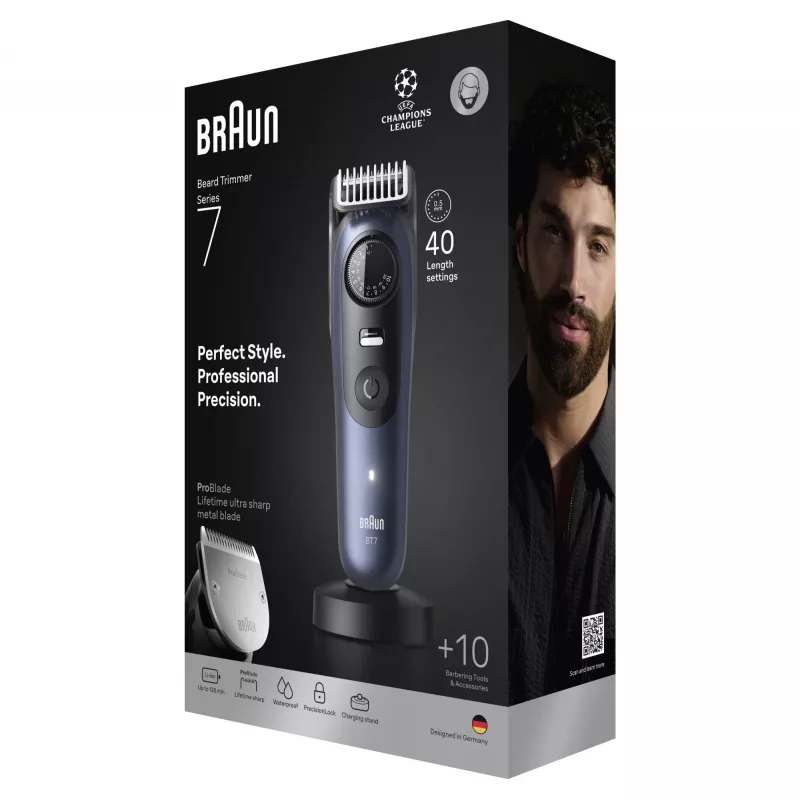 Bārdas trimeris Braun BeardTrimmer 7 BT7540 0,5-20 mm Baterija Melns Zils