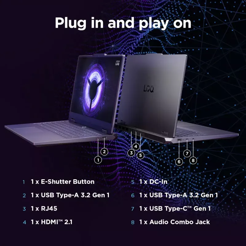 Lenovo LOQ 15IRX10 klēpjdators — 15,6 collu FHD IPS pretatspīduma, Intel Core i5‑13450HX, 16 GB DDR5, 1 TB SSD, NVIDIA GeForce RTX 5060 8 GB, Windows 11 Home