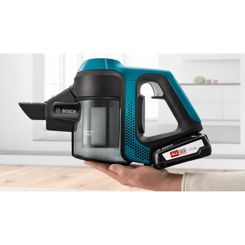 Bosch Serie 6 BBS611LAG stieņa putekļsūcējs/elektriskā slota 2-in-1 stieņa putekļsūcējs Baterija Sausā tīrīšana Bez maisiņa 0,3 L Zils 2,5 Ah