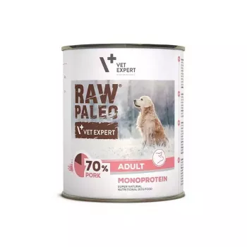 Mitra suņu barība VETEXPERT RAW PALEO Adult Monoprotein Cūkgaļa 800 g bundža, bez graudiem, bez lipekļa un sojas