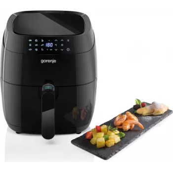 Karstā gaisa fritē Gorenje AF1409DB — 3,2 L ietilpība, 1400 W, LED displejs, min. temperatūra 90 °C, melna