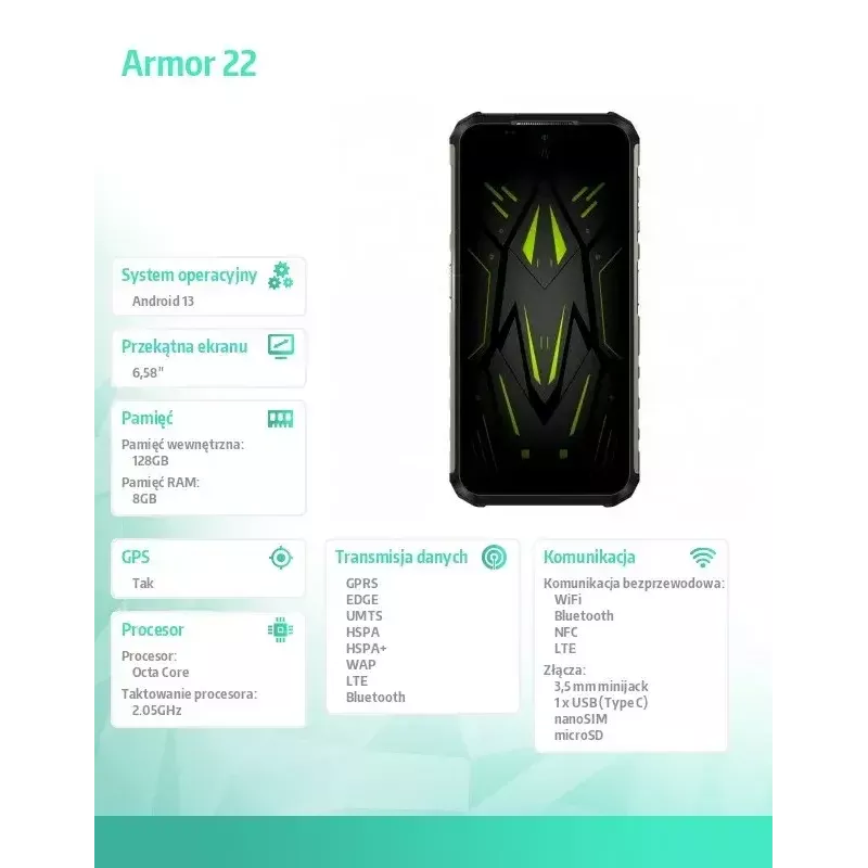 Viedtālrunis UleFone Armor 22 6,58 collu 8/256 GB Zaļš