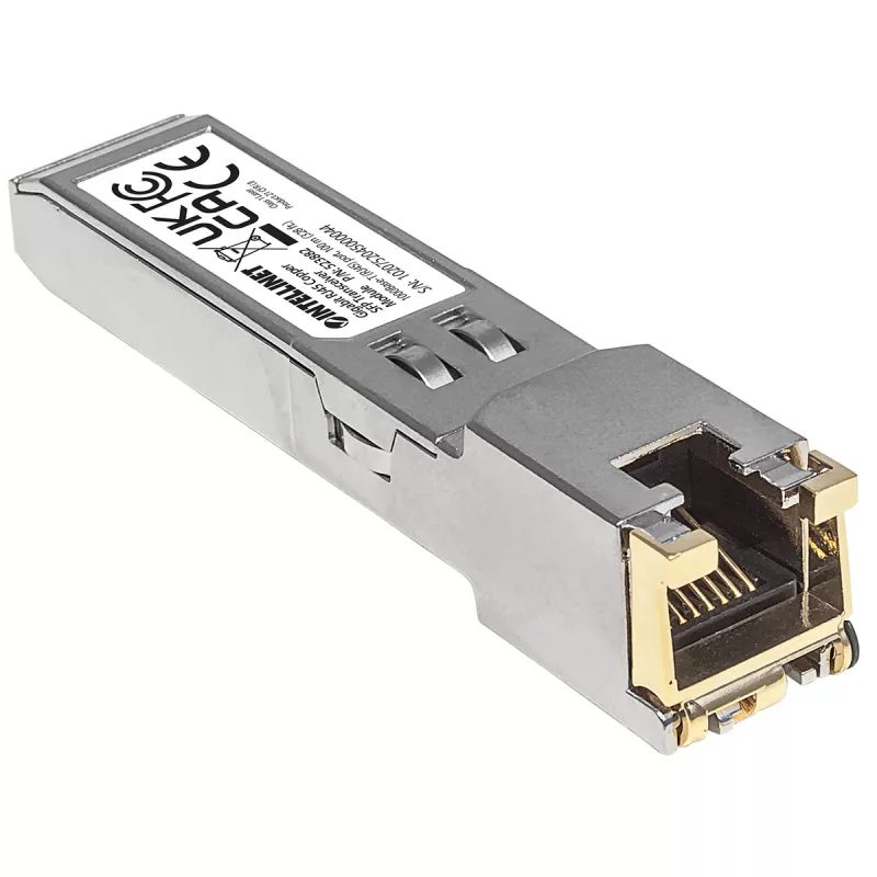 Intellinet raiduztvērējs Module Optical, Gigabit RJ45 Copper SFP, 1000Base-T (RJ45) pieslēgvieta, 100m, MSA saderīgs, ekvivalents Cisco GLC-T, Ethernet, optiskais/šķiedras, trīs gadu garantija