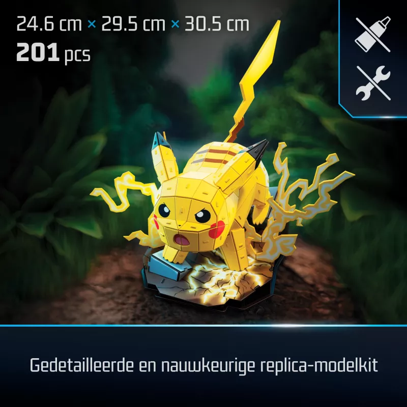 4D Build, Pokémon Pikachu 3D modeļa komplekts, Pokémon figūra, Kanto First Partner kolekcija, galda dekors, 201 detaļas, no 12 gadu vecuma