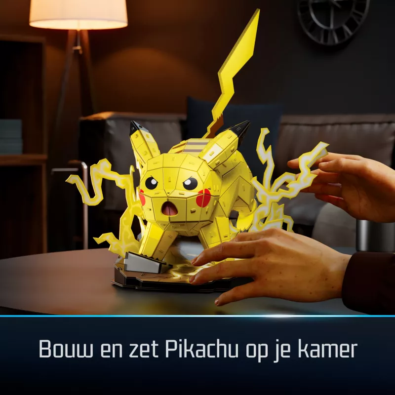 4D Build, Pokémon Pikachu 3D modeļa komplekts, Pokémon figūra, Kanto First Partner kolekcija, galda dekors, 201 detaļas, no 12 gadu vecuma