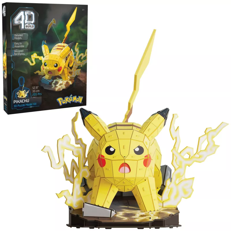 4D Build, Pokémon Pikachu 3D modeļa komplekts, Pokémon figūra, Kanto First Partner kolekcija, galda dekors, 201 detaļas, no 12 gadu vecuma
