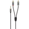 Audio kabelis Goobay 65285 3,5 mm vīrišķais uz 2×RCA vīrišķais, 1 m, varš, zeltīti kontakti, magnētiski ekranēts (sudraba/melns)