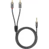 Audio kabelis Goobay 65285 3,5 mm vīrišķais uz 2×RCA vīrišķais, 1 m, varš, zeltīti kontakti, magnētiski ekranēts (sudraba/melns)