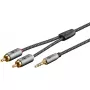 Audio kabelis Goobay 65285 3,5 mm vīrišķais uz 2×RCA vīrišķais, 1 m, varš, zeltīti kontakti, magnētiski ekranēts (sudraba/melns)