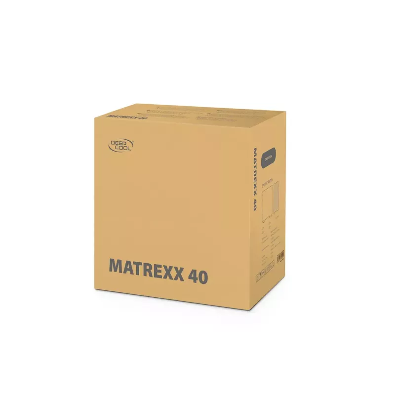 PC Case DeepCool MATREXX 40 3FS Micro Tower — Micro ATX/Mini-ITX, rūdīts stikls, 3x140/2x120 ventilatoru atbalsts, GPU līdz 320 mm, 2x3,5 collu + 2x2,5 collu, melns