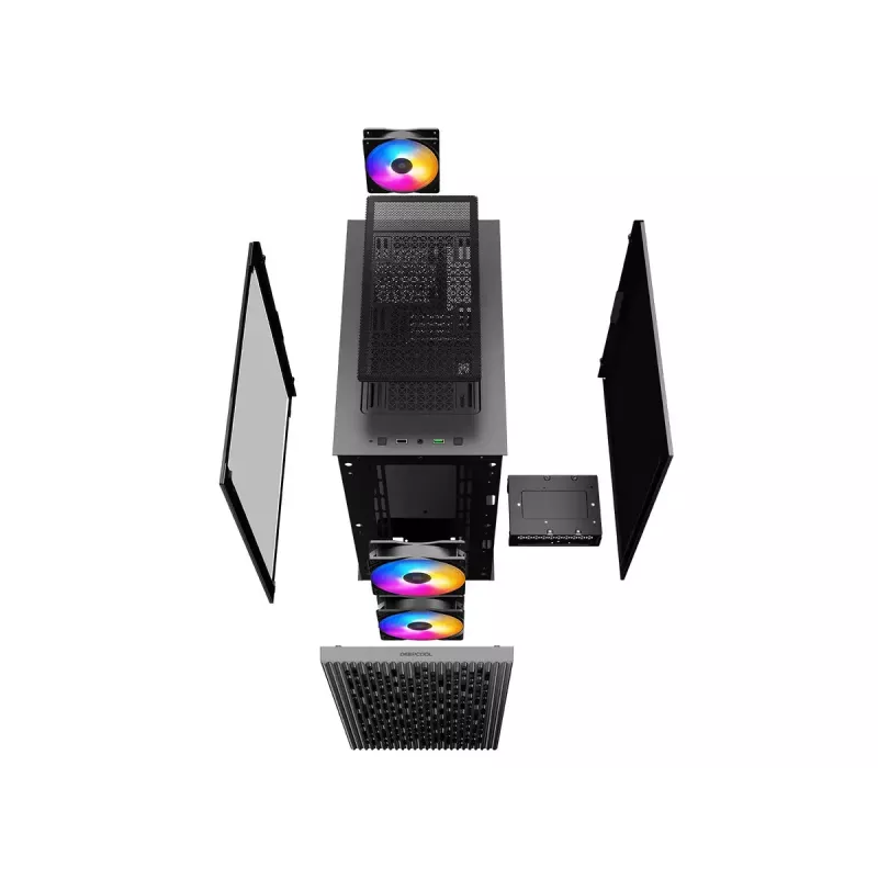 PC Case DeepCool MATREXX 40 3FS Micro Tower — Micro ATX/Mini-ITX, rūdīts stikls, 3x140/2x120 ventilatoru atbalsts, GPU līdz 320 mm, 2x3,5 collu + 2x2,5 collu, melns