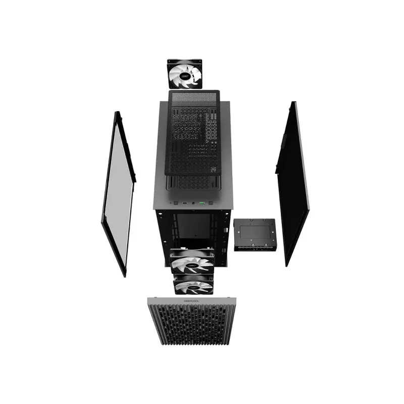 PC Case DeepCool MATREXX 40 3FS Micro Tower — Micro ATX/Mini-ITX, rūdīts stikls, 3x140/2x120 ventilatoru atbalsts, GPU līdz 320 mm, 2x3,5 collu + 2x2,5 collu, melns
