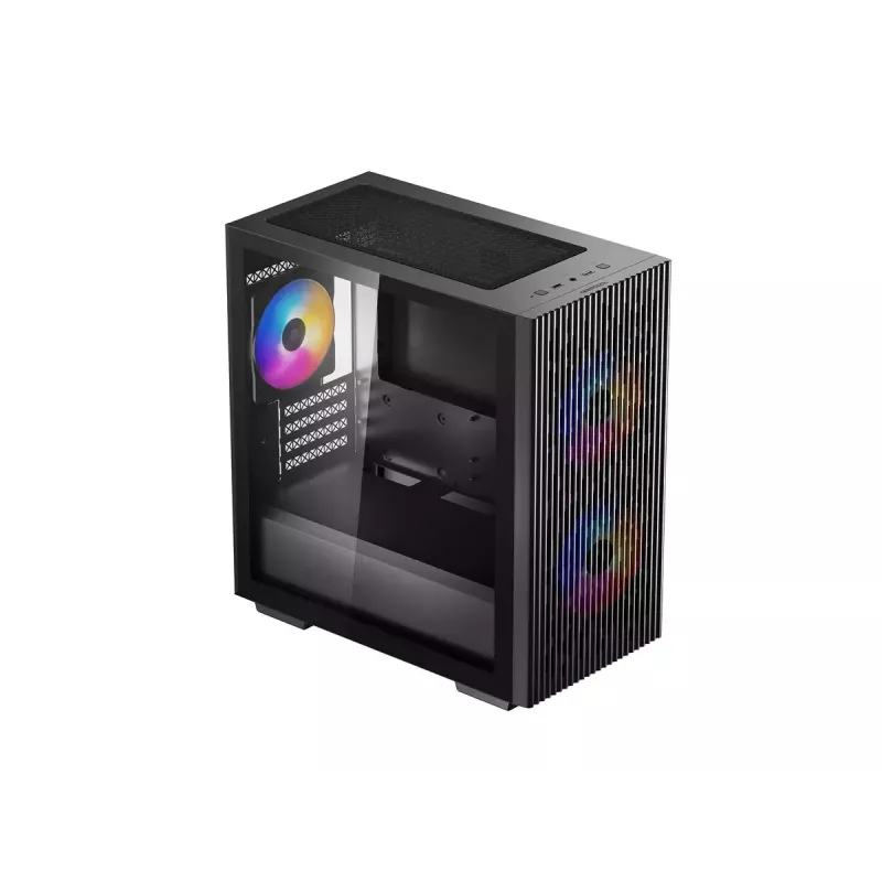 PC Case DeepCool MATREXX 40 3FS Micro Tower — Micro ATX/Mini-ITX, rūdīts stikls, 3x140/2x120 ventilatoru atbalsts, GPU līdz 320 mm, 2x3,5 collu + 2x2,5 collu, melns