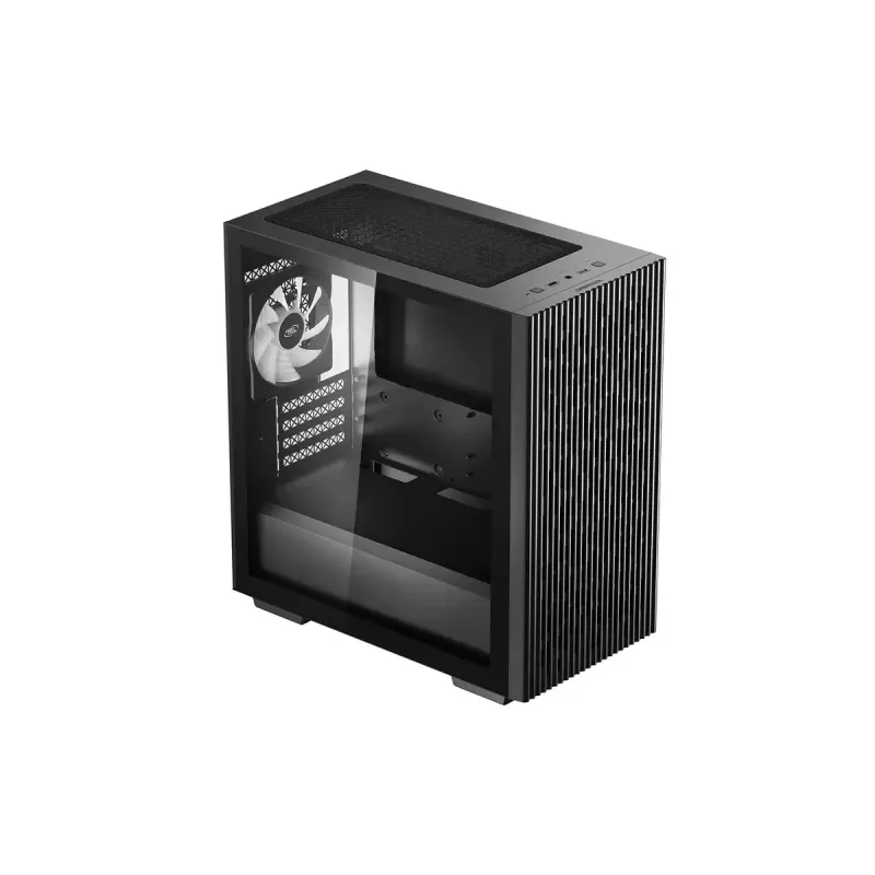 PC Case DeepCool MATREXX 40 3FS Micro Tower — Micro ATX/Mini-ITX, rūdīts stikls, 3x140/2x120 ventilatoru atbalsts, GPU līdz 320 mm, 2x3,5 collu + 2x2,5 collu, melns