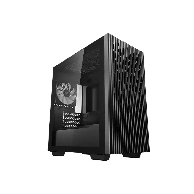 PC Case DeepCool MATREXX 40 3FS Micro Tower — Micro ATX/Mini-ITX, rūdīts stikls, 3x140/2x120 ventilatoru atbalsts, GPU līdz 320 mm, 2x3,5 collu + 2x2,5 collu, melns