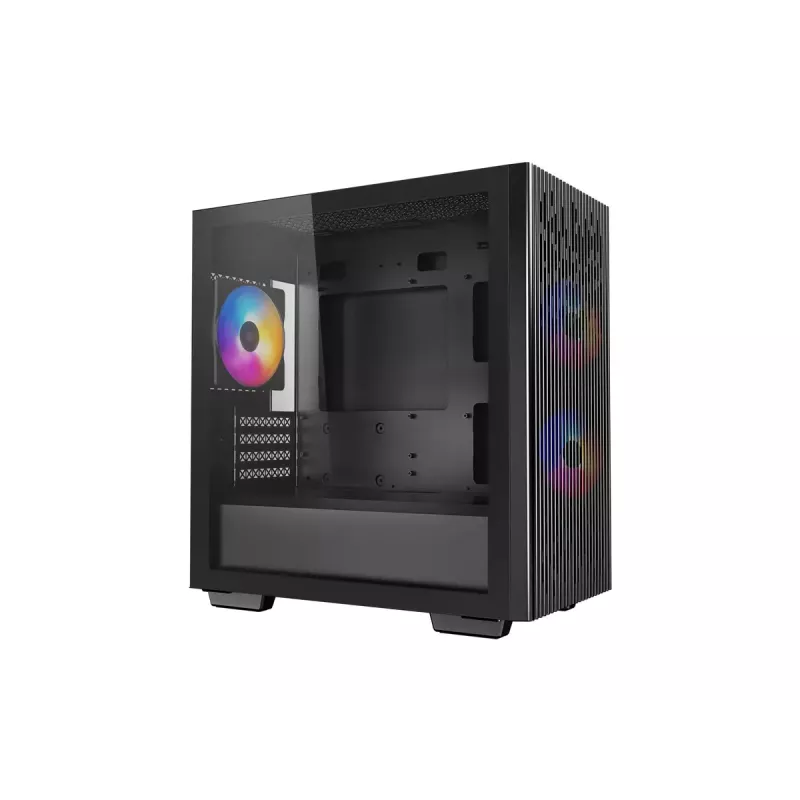 PC Case DeepCool MATREXX 40 3FS Micro Tower — Micro ATX/Mini-ITX, rūdīts stikls, 3x140/2x120 ventilatoru atbalsts, GPU līdz 320 mm, 2x3,5 collu + 2x2,5 collu, melns