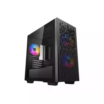 PC Case DeepCool MATREXX 40 3FS Micro Tower — Micro ATX/Mini-ITX, rūdīts stikls, 3x140/2x120 ventilatoru atbalsts, GPU līdz 320 mm, 2x3,5 collu + 2x2,5 collu, melns