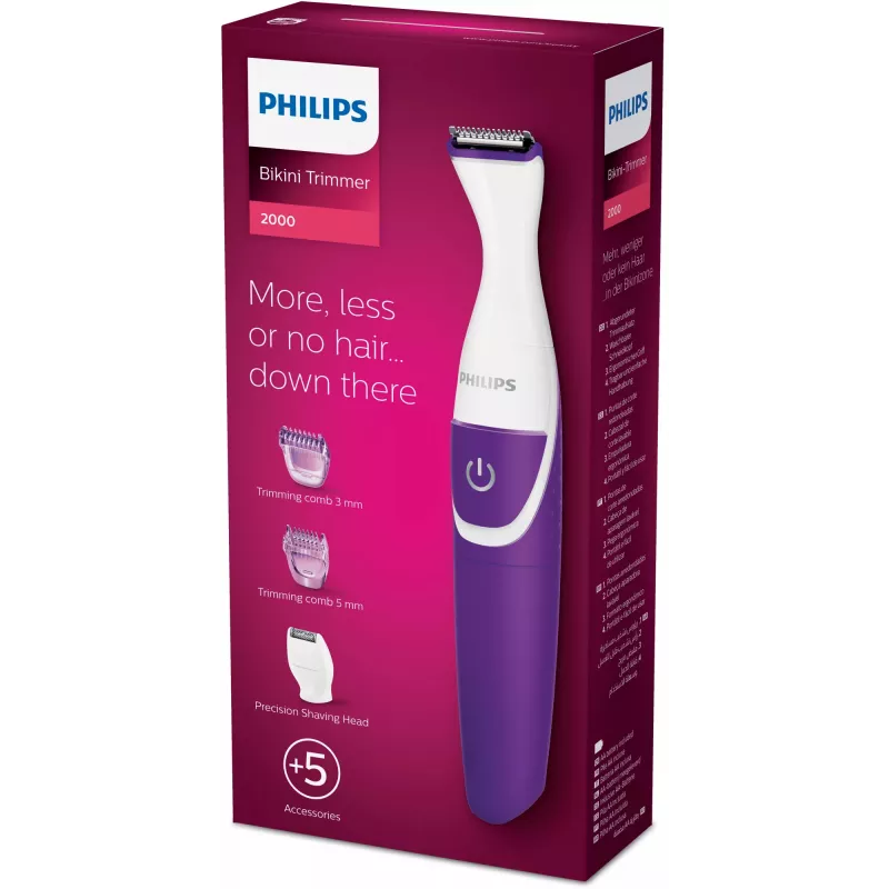 Bikini zonas trimeris Philips Essential BRT383/15, 3 garuma iestatījumi, AA baterija, 120 min. darbības laiks, balts/violets