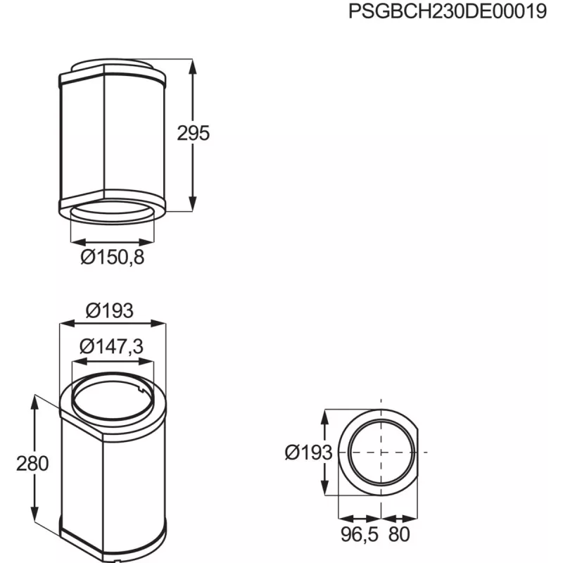 Tvaika nosūcēja pagarinājuma caurule Electrolux M8CKSL28 melns nerūsējošais tērauds, Ø193 mm × A295 mm