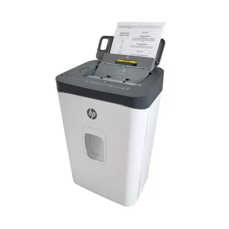 Papīra smalcinātājs HP ONESHRED Auto 200CC — automātiskā padeve 200 lapu ietilpība, mikro griezums P-4, 28 L tvertne, balts-pelēks